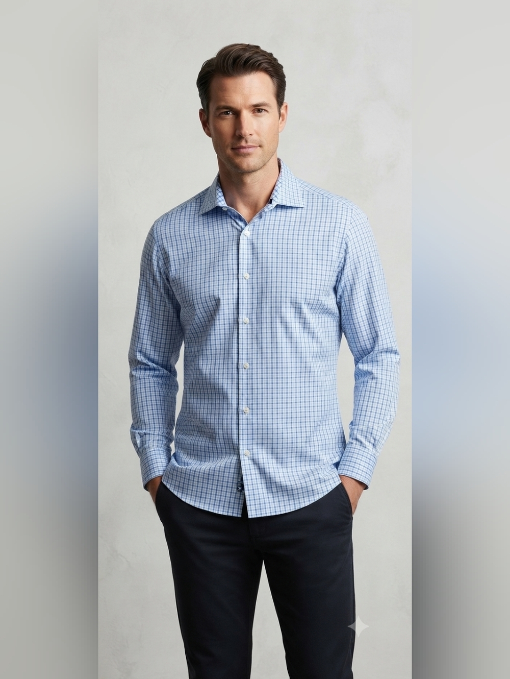 Egara Men's Size XLT Blue & Orange Checker Button Up Dress Shirt